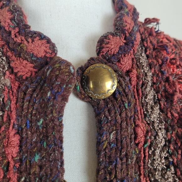VTG Colleen Toland Sweater Small Red Multicolor Hand Knit Artsy Cardigan Open - Picture 6 of 9